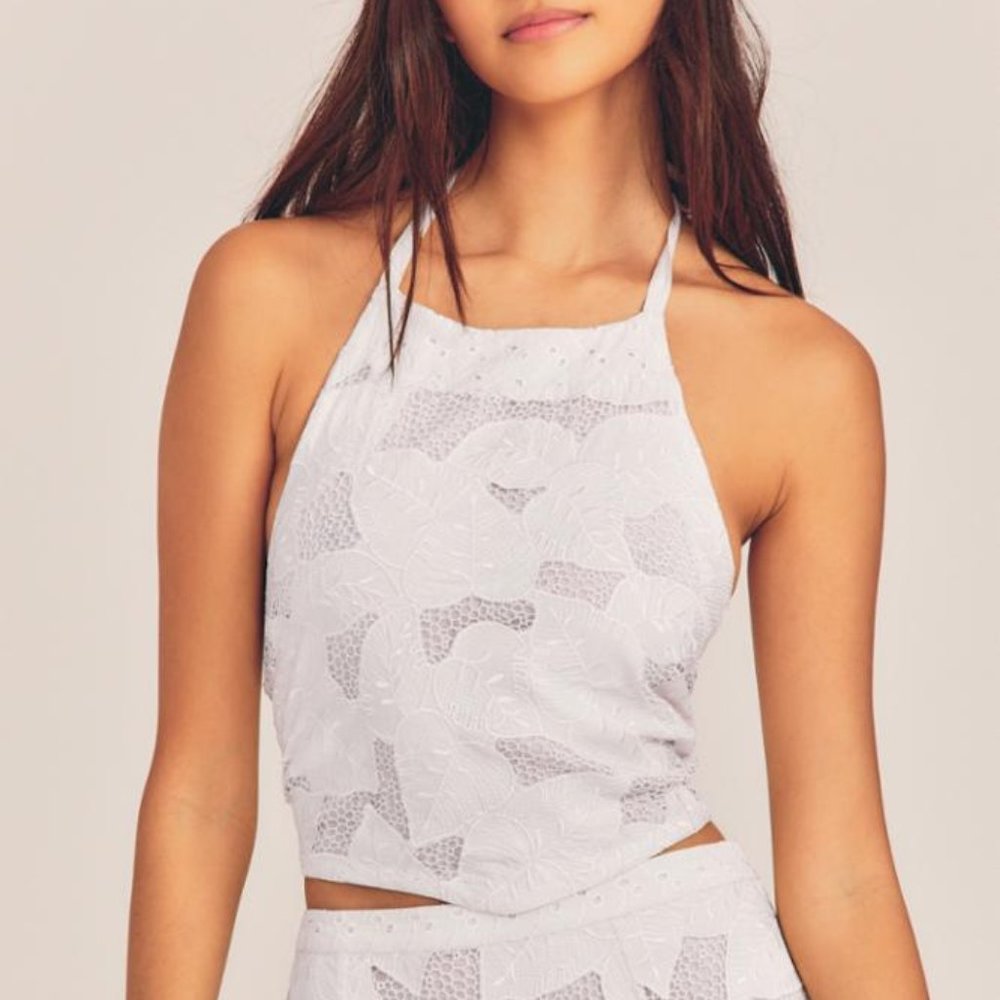 NWOT LoveShackFancy White Omi Handkerchief Halter Crop Top